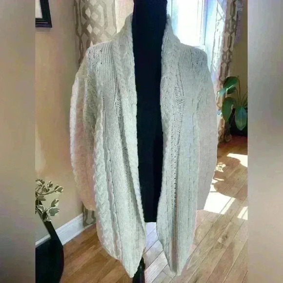 Shannon Woolen Mills Chunky Cable Knit Open Cardigan Sweater Womens Size M Ivory - Picture 1 of 14